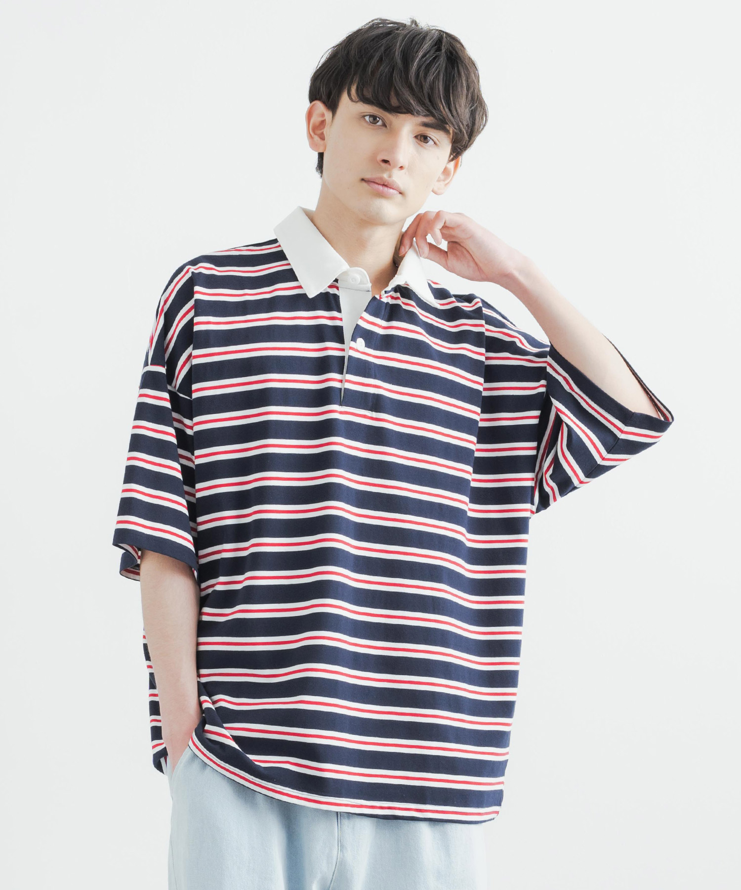 ラガーシャツ メンズ ワイドシルエット オーバーサイズ ボーダー 半袖 天竺 綿100 カットソー トップス 男女兼用 ユニセックス 22春夏 新色