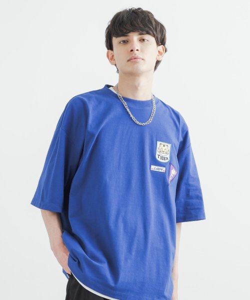 Rocky Monroe(ロッキーモンロー)/Tシャツ 半袖 カットソー メンズ レディース ビッグシルエット オーバーサイズ ゆったり ルーズ ワイド クルーネック ワッペン刺繍 TC天竺 カジュアル シ/ライトブルー