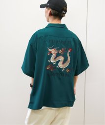 VENCE　EXCHANGE(ヴァンス　エクスチェンジ)/ドラゴンバック刺繍半袖ベトシャツ/グリーン