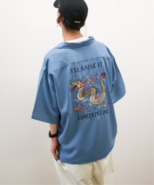 VENCE　EXCHANGE(ヴァンス　エクスチェンジ)/ドラゴンバック刺繍半袖ベトシャツ/ブルー