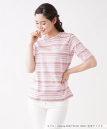 Leilian(レリアン)/【店頭人気】幾何学ボーダーTシャツ【Leilian WHITE LABEL】/ピンク
