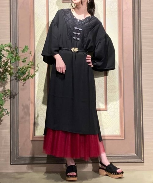 セール チャイナ釦ゆったりロングワンピース アクシーズファム Axes Femme Magaseek