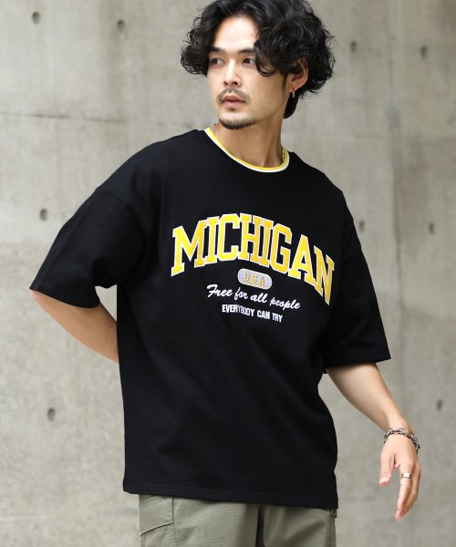 セール ラインリブフェルト刺繍tシャツ Tシャツ メンズ おしゃれ ティーシャツ 半袖 カットソー トップス クルーネック ビッグシルエット オーバーサイズ ジギーズショップ Jiggys Shop Magaseek