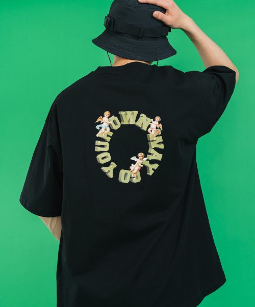 Rocky Monroe(ロッキーモンロー)/Tシャツ 半袖 メンズ レディース カレッジ ロゴ プリント 学校 アメリカ アメカジ カジュアル ストリート トップス ルーズ ワイド ビッグシルエット オー/ブラック