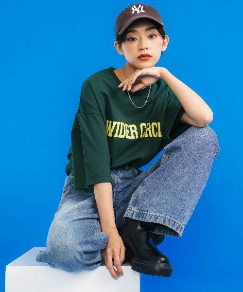 Rocky Monroe(ロッキーモンロー)/Tシャツ 半袖 メンズ レディース カレッジ ロゴ プリント 学校 アメリカ アメカジ カジュアル ストリート トップス ルーズ ワイド ビッグシルエット オー/グリーン