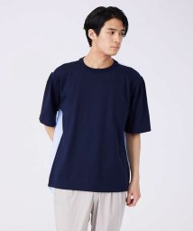 ABAHOUSE(ABAHOUSE)/切替ストライプ コンビネーション Tシャツ/ネイビー