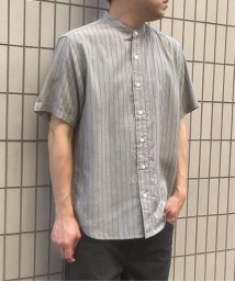 ikka(イッカ)/ヒヤットストライプバンドカラーシャツ/ネイビー