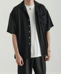 ZIP FIVE(ジップファイブ)/ドレープ半袖ルーズオープンカラーシャツ/ブラック