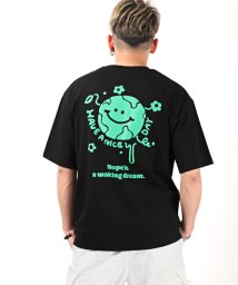 LUXSTYLE(ラグスタイル)/発泡グラフィックプリント半袖Tシャツ/Tシャツ メンズ 半袖 グラフィック ロゴ 発泡プリント/ブラック