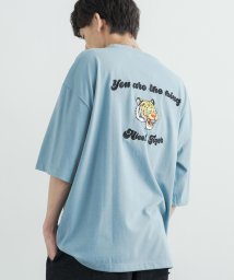 Rocky Monroe(ロッキーモンロー)/Tシャツ 半袖 カットソー メンズ レディース ビッグシルエット オーバーサイズ ゆったり ルーズ ワイド クルーネック スーベニア刺繍 虎 タイガー TC天竺/サックス