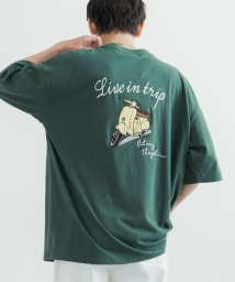 Rocky Monroe(ロッキーモンロー)/Tシャツ 半袖 カットソー メンズ レディース ビッグシルエット オーバーサイズ ゆったり ルーズ ワイド クルーネック スーベニア刺繍 バイク スクーター T/ダークグリーン