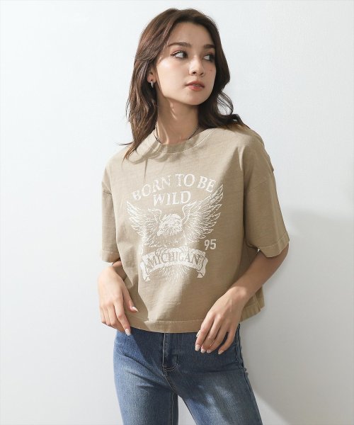 ANAP(アナップ)/イーグルプリントピグメント加工クロップドTシャツ/グレー