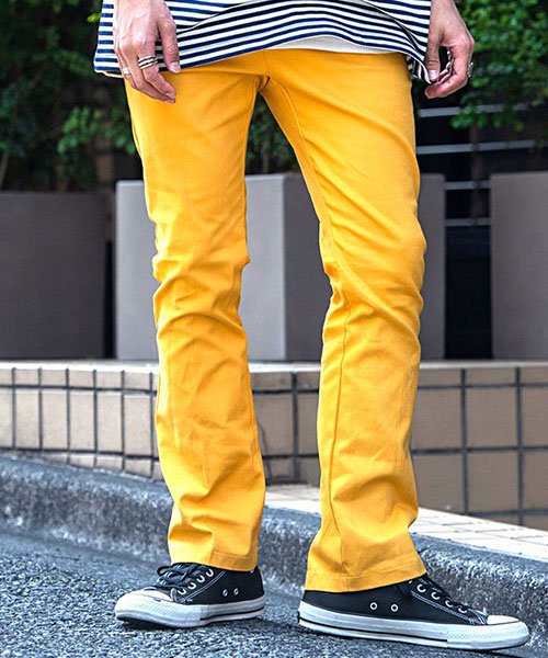 Marengo カラーフレアパンツ メンズ 細身 ストレッチ スラックス チノパン チノパンツ ブーツカット ボトムス ズボン イエロー グリーン ブルー ブラ エスビーセレクト Sb Select Magaseek