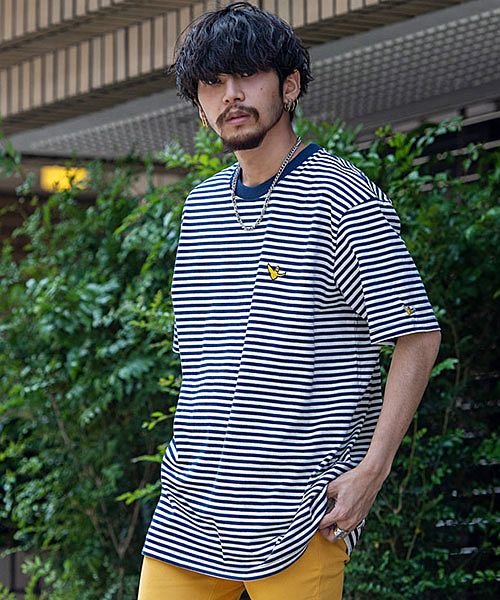 マークゴンザレス Mark Gonzales What It Isnt By Mark Gonzales ロゴ刺繍入りクルーネック半袖ビッグボーダー Tシャツ メンズ 半袖 ブランド ボーダー クルーネック Magaseek