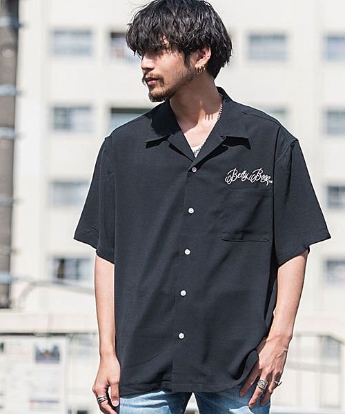 Betty Boop ロゴ刺繍入りオープンカラー半袖ストレッチシャツ メンズ ブランド おしゃれ 大人 カジュアル 半袖 Betty Boop ベティ ブープ ベティ ブープ Betty Boop Magaseek