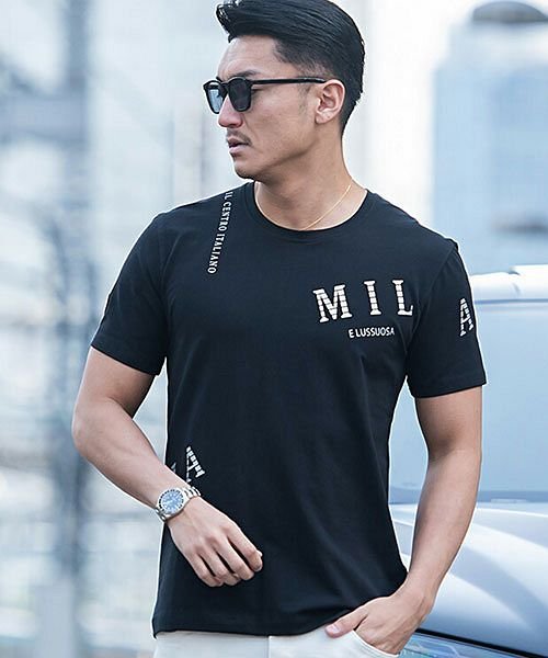 Viola メタリックプリントクルーネック半袖ストレッチtシャツ メンズ 半袖 トップス バックプリント インナー シンプル イタリアンカラー プリント メタリ ヴィオラ Viola Magaseek