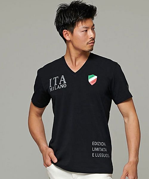 Viola メタリックプリントvネック半袖ストレッチtシャツ ヴィオラ ビオラ Tシャツ メンズ 半袖 ブランド おしゃれ トップス カットソー Vネック プリ ヴィオラ Viola Magaseek