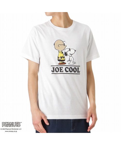 MAC HOUSE(men)(マックハウス（メンズ）)/PEANUTS サガラ刺繍半袖Tシャツ 161153400/ホワイト