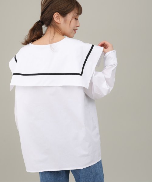 sakishima tokyo(サキシマ トーキョー)/シンプルセーラーカラーシャツ/ビックカラーデザインボリューム袖ブラウス/ホワイト