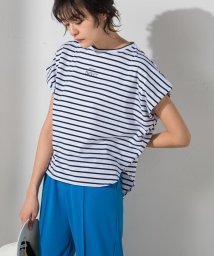 socolla(ソコラ)/【socolla】neverロゴタックショルダーTシャツ≪洗濯機で洗える≫/ダークネイビーボーダー