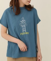 sakishima tokyo(サキシマ トーキョー)/プリントモックネックTシャツ/ブルーグリーン