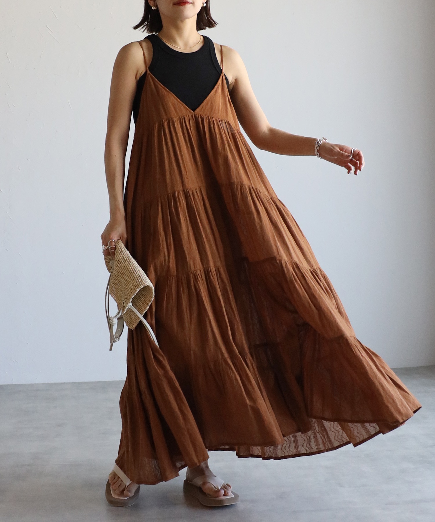 セール インド綿ティアードキャミロングワンピース アプレトロ Ap Retro Magaseek