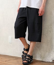 TopIsm(トップイズム)/接触冷感 ショートパンツ メンズ ステテコ ガウチョパンツ ハーフパンツ リラックスパンツ ワイド レーヨン 総柄 無地 イージーパンツ 部屋着/ブラック系4