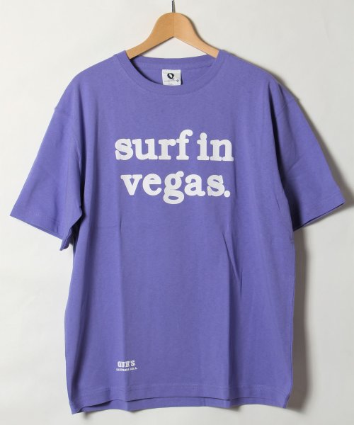 Q(キュー)/【QUE　/ キュー】　USAコットン　surfin vegas ロゴ　SURF/サーフTEE　/ラベンダー