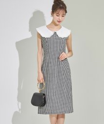 tocco closet(トッコクローゼット)/フリルビックカラー付き麻ギンガムチェック柄ワンピース/BLACK