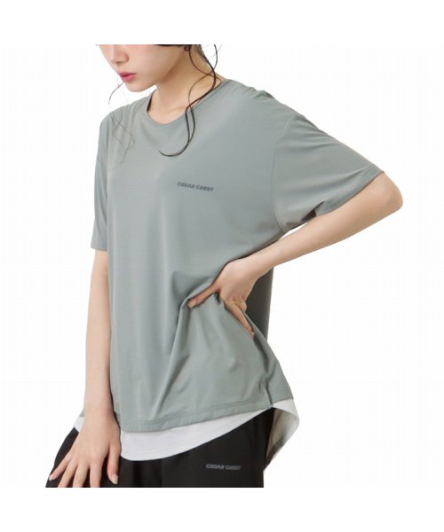 MAC HOUSE(women)(マックハウス（レディース）)/CEDAR CREST セダークレスト 超冷感変形メッシュレイヤードTシャツ 2071470L/グレー