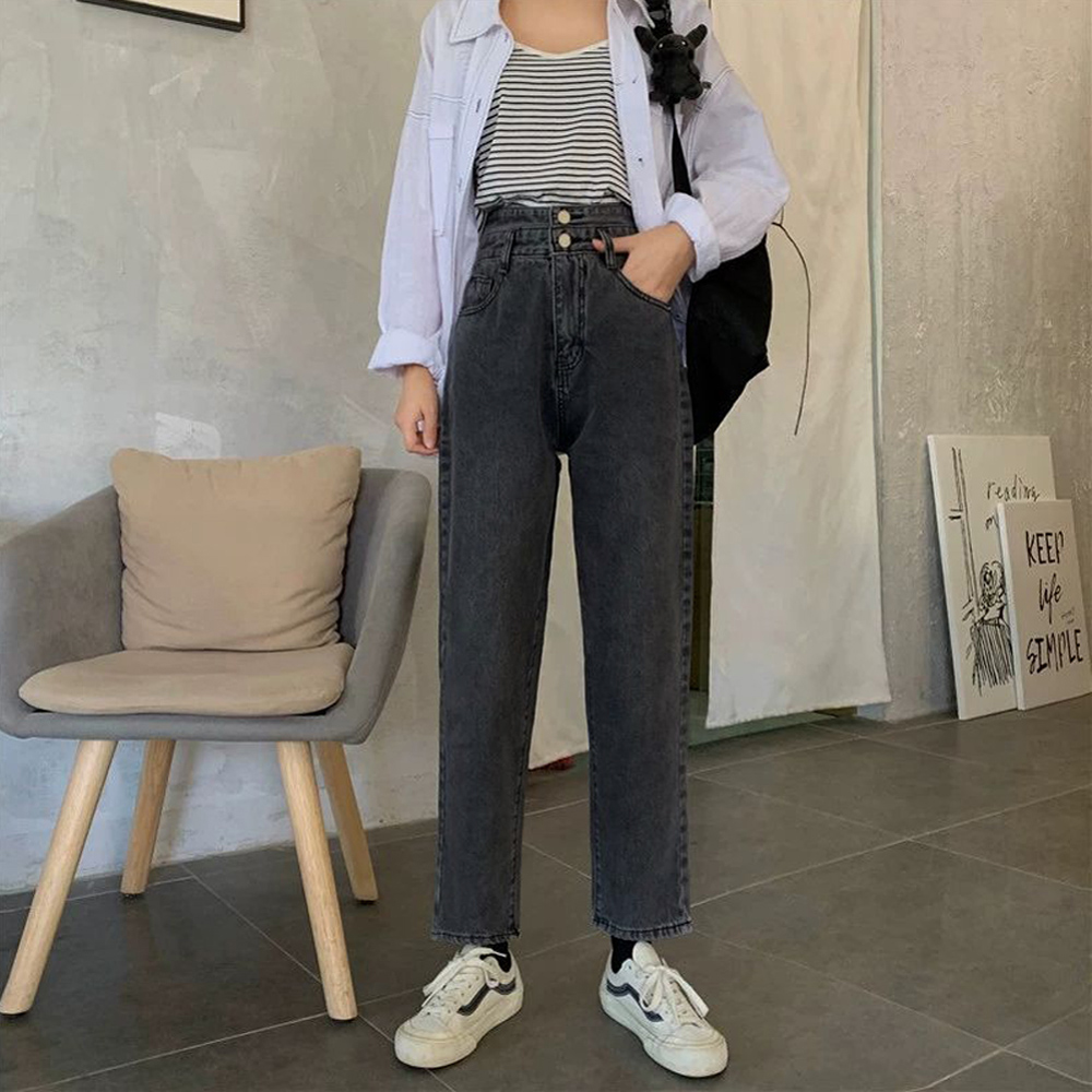 韓国 デニムパンツハイウエスト 大人美脚