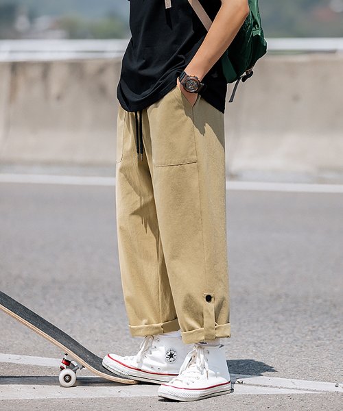 HOOK(HOOK（フック）)/HOOK－ 薄手裾折り返しデザインカーゴバンツ 韓国ファッション/ベージュ