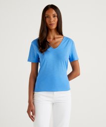 BENETTON (women)(ベネトン（レディース）)/Vネックカシュクール半袖Tシャツ・カットソー/ブルー