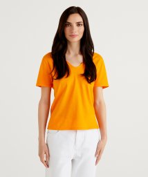 BENETTON (women)(ベネトン（レディース）)/Vネックカシュクール半袖Tシャツ・カットソー/オレンジ