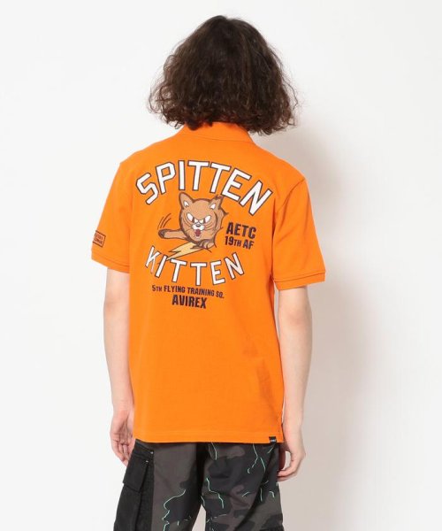 AVIREX(AVIREX)/刺繍 ポロシャツ キットゥン /EMBROIDERED POLO KITTEN/オレンジ