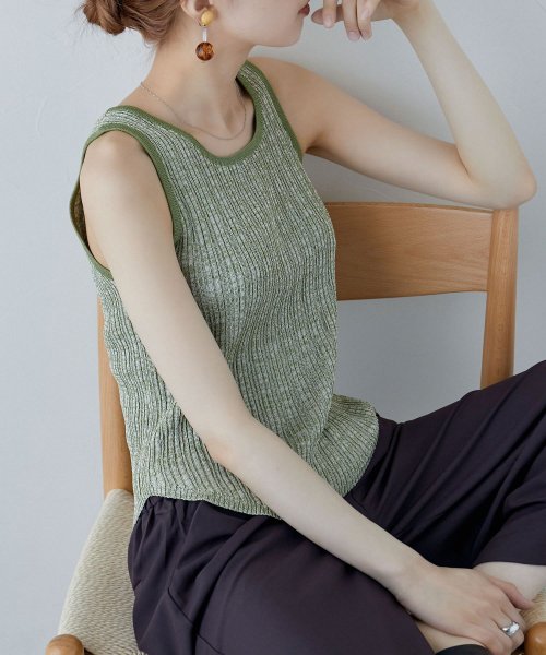 セール リネンタッチ リブタンクトップ トップス レディース リブ タンクトップ 伸縮性 インナー ナチュラルカラー ミックス 袖なし 夏 エトル Etoll Magaseek