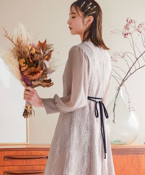 結婚式 ワンピース パーティードレス レース バックリボン M L ロング丈 ミモレ丈 袖あり ロング オケージョン 1 5次会 春 夏 秋 冬 二次会 謝恩会 ニアナ Niana Magaseek