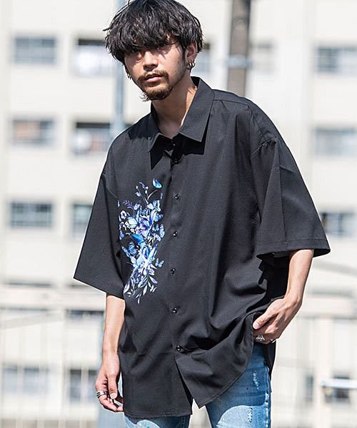 Ciao 花柄パネルプリント半袖シャツ メンズ ブランド 半袖 花柄 フラワー 蝶 トップス ローズ プリント トップス 大きいサイズ ブラック ホワイト 黒 エスビーセレクト Sb Select Magaseek