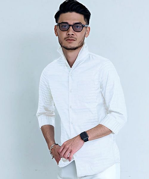 Cavaria シェブロン柄ワイヤー入りホリゾンタルカラー7分袖シャツ 七分袖 メンズ ブランド おしゃれ シェブロン柄 ホリゾンタル 細身 スリム ストレッチ キャバリア Cavaria Magaseek Cavaria シェブロン柄ワイヤー入りホリゾンタルカラー7分袖シャツ 七分袖 メンズ ブランド おしゃれ シェブロン柄 ホリゾンタル 細身 スリム ストレッチ キャバリア Cavaria Magaseek