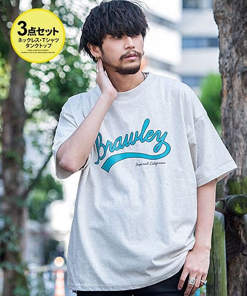 SB Select(エスビーセレクト)/Quash ネックレス付きカレッジロゴTシャツ×タンクトップセット メンズ 半袖 タンクトップ ネックレス 3点セット ブランド おしゃれ 大人 チェーン 大き/その他系1