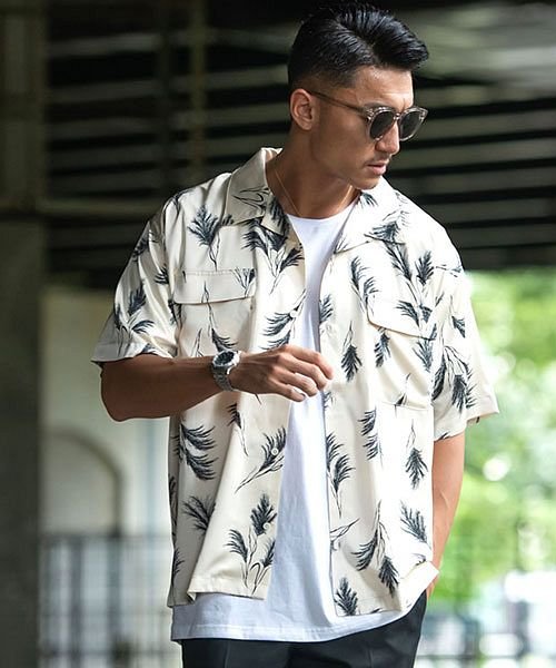 Hollywood Rich リーフ柄ダブルポケット付きオープンカラー半袖シャツ メンズ 半袖 ブランド おしゃれ 大人 リーフ ダブルポケット ビッグシル エスビーセレクト Sb Select Magaseek
