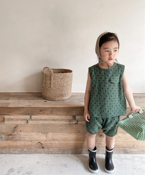 aimoha(aimoha（アイモハ）)/aimoha－KIDS－ 韓国子供服　ドット柄トップスショートパンツセットアップ/グリーン
