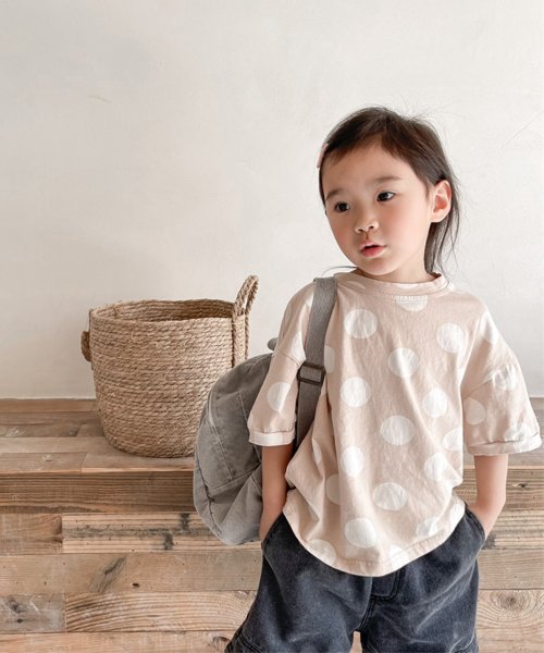aimoha(aimoha（アイモハ）)/aimoha－KIDS－ 韓国子供服　ドット柄半袖Tシャツ キッズ tシャツ/ピンク