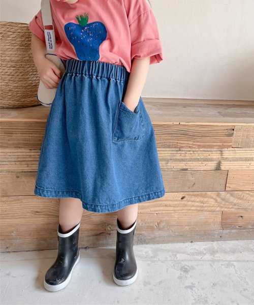aimoha(aimoha（アイモハ）)/aimoha－KIDS－ 韓国子供服　ポケット付きデニムギャザースカート /ブルー