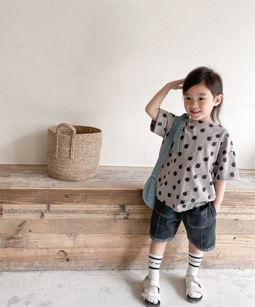 aimoha(aimoha（アイモハ）)/aimoha－KIDS－ 韓国子供服　アップル総柄半袖tシャツ/グレー