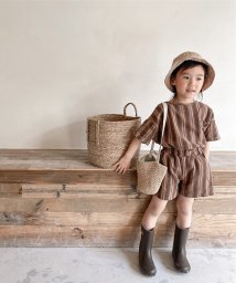 aimoha(aimoha（アイモハ）)/aimoha－KIDS－ 韓国子供服　ストライプ柄半袖トップスハーフパンツセットアップ/ブラウン