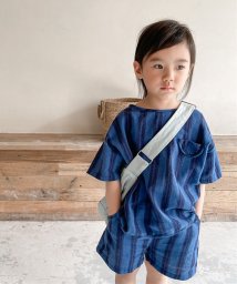 aimoha(aimoha（アイモハ）)/aimoha－KIDS－ 韓国子供服　ストライプ柄半袖トップスハーフパンツセットアップ/ネイビー
