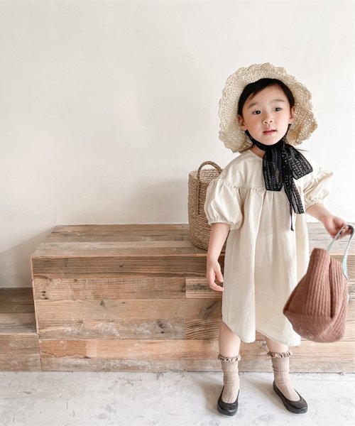 aimoha(aimoha（アイモハ）)/aimoha－KIDS－ 韓国子供服　ギャザーAラインワンピース/ベージュ