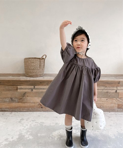 aimoha(aimoha（アイモハ）)/aimoha－KIDS－ 韓国子供服　ギャザーAラインワンピース/グレー