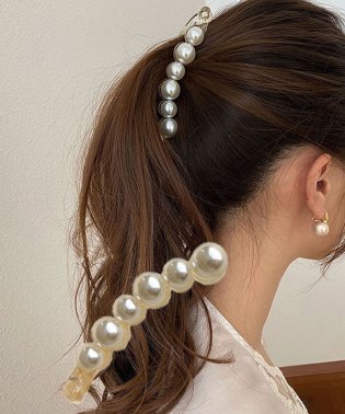 shoppinggo/バナナクリップ ヘアクリップ 大きめ パール ヘアアクセサリー 髪留め 結婚式 パーティ シンプル/504738948